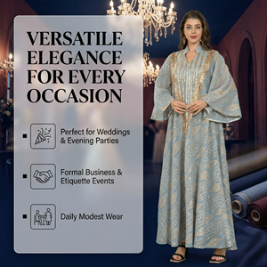 Luxury Forest Green Gold Embroidered Abaya for Women Elegant V-Neck Kaftan with Tassel Detail Formal Party <b>Islamic</b> Modest Gown - Product Image 4