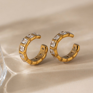 <b>Clip</b>-<b>On</b> <b>Earrings</b> Geometric Square Zircon Channel Setting For Women Party Jewelry - Product Image 4