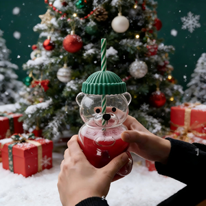 Tazza di Natale a Forma di Orsacchiotto <span class=keywords><strong>in</strong></span> <span class=keywords><strong>Vetro</strong></span>, Simpatiche <span class=keywords><strong>Tazze</strong></span> Trasparenti <span class=keywords><strong>in</strong></span> Plastica per Caffè, Succo, Acqua, Tè, con Coperchio, Ideali come Regalo - Product Image 2