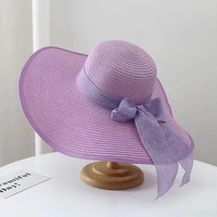 Sombrero de Verano Unisex, Sombrero para el Sol de Ala Ancha con Protección UV, Plegable, con Flor y Lazo, para Playa, Pesca, Viajes