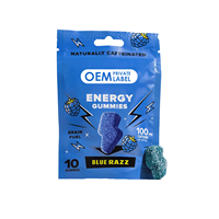 Gummies Énergisantes Véganes OEM Marque Privée 10 Pièces Saveur Framboise Bleue Concentration Intense avec Ashwagandha Extrait de Thé Vert Vitamine C