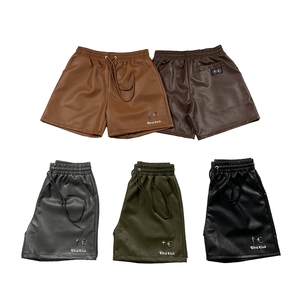 Pantalones Cortos THUG CLUB Vintage de Calle, Logotipo Metálico, Cuero PU, Pantalones Cortos Holgados con Cordón, Pantalones Casuales de Cuero PU para Hombre - Product Image 2