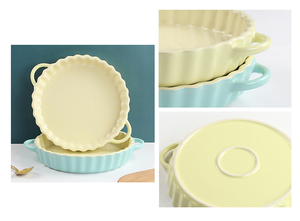 <span class=keywords><strong>Plat</strong></span> <span class=keywords><strong>à</strong></span> <span class=keywords><strong>tarte</strong></span> en céramique de 8 pouces, couleur crème, rond, en grès, avec poignées, passe au micro-ondes - Product Image 5