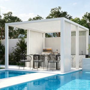Pavillon en aluminium à persiennes rotatives électriques, pergola intelligente à vitesse réglable avec lampe LED extérieure - Product Image 1
