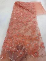 Tissu en dentelle perlée à prix raisonnable, design bleu, broderie 3D, tissu en dentelle à fleurs