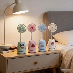 Venta Directa de Fábrica, Ventilador de Escritorio Mini Personalizado al por Mayor con Aspiradora, Portaplumas, Sacapuntas, 2 Velocidades, 400mAh - Product Image 5