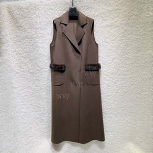 Cappotto ViVi7 <span class=keywords><strong>in</strong></span> Vera Pelliccia di <span class=keywords><strong>Visone</strong></span>, Colletto 100% Lana, Senza Maniche, con Cintura e Tasche, Chiusura con Bottoni a Pressione, per Donna Elegante da Ufficio - Product Image 4