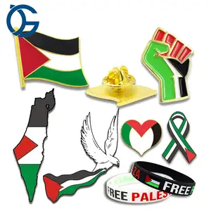 Broche en vrac personnalisée ronde en émail dur doux aimant en métal carte de la Palestine drapeau insigne épinglette avec carte de support vente en gros