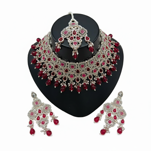 Gold Plated Brass Zircon Kundan Engagement Wedding Bridal Jewelry <b>Set</b> Choker Necklace Drop Earrings Tikka High Quality Gift - Product Image 2