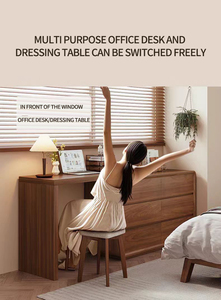 <span class=keywords><strong>Commode</strong></span> en bois massif intégrée, meuble de rangement contemporain pour chambre à coucher, table de maquillage, bureau d'ordinateur, bureau avec éclairage LED - Product Image 4
