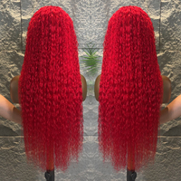 Perruque frontale HD rouge avec dentelle, cheveux humains indiens bruts alignés, ondulés, sans colle, perruques colorées avec dentelle frontale HD complète