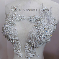 Applique en verre plat 3D blanc avec paillettes dorées et frange en strass marron pour robes de mariée - Décoration à coudre