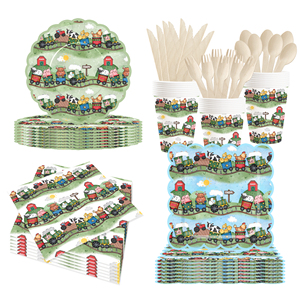 DAMAI Nouveaux Assiettes, Gobelets et Serviettes en Papier Jetables Thème Train et Animaux de la Ferme pour Fêtes et Célébrations d'Anniversaire - Product Image 2