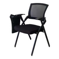 Chaise de conférence pliable en maille avec table d'appoint, design contemporain pour bureau à domicile, dossier respirant, siège en mousse PU, accoudoirs fixes, empilable