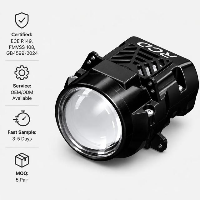 New RCD 3" Black Housing Bi-LED Projector Lens ECE/R149/FMVSS108/DOT Certified 2600 Lumens 6000K Cool White 72W Low Power
