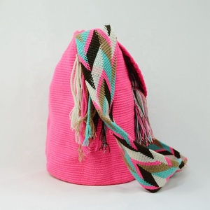 De ganchillo de algodón de las mujeres Rosa hecho a mano bolsas de hombro de bolso <span class=keywords><strong>Wayuu</strong></span> Mochila bolsa - Product Image 4