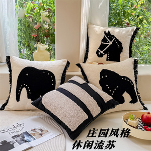 Европейский стиль, синель, слон, лошадь, вышивка, диван, наволочка черного цвета - Product Image 1