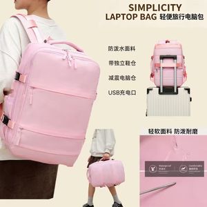 Laptop <b>Backpack</b> For Men 36-55L Multi Function <b>With</b> Laptop <b>Compartment</b> Everyday Use Solid Color Macaron Pink - Product Image 5