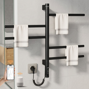 SIOYIE Scaldasalviette Elettrico Intelligente a Parete Girevole con Timer, Barre Orientabili a Basso Consumo Energetico in Acciaio al Carbonio Nero per Bagno - Product Image 3