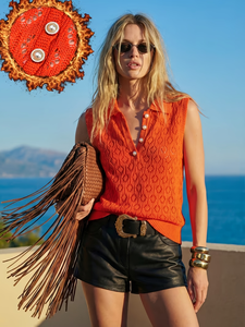 Gilet <span class=keywords><strong>pull</strong></span> sans manches en maille 100 % polyester respirant pour femme, col en V, détail boutons nacrés, tricoté à la machine, haut décontracté - Product Image 1