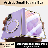 Nouvel étui de téléphone en cuir véritable de luxe avec film de protection d'écran intégré pour Samsung Galaxy Fold 8 Ultra avec support magnétique