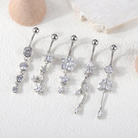 Lingchee acier inoxydable nombril anneaux coeur Solitaire zircon cubique nombril anneaux nombril anneaux corps Piercing bijoux