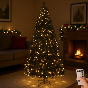 Sapin de Noël artificiel pré-éclairé 7 pieds 400 lumières LED blanc chaud avec télécommande Décoration de Noël d'intérieur - Product Image 2