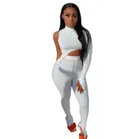 Tuta fitness 8 colori XS- XXL set due pezzi abito donna asimmetria bianca crop top + pantaloni tuta da jogging streetwear C13248