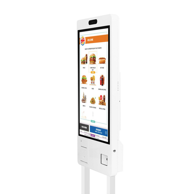 Android Indoor Self-Ordering Kiosk for Restaurants Capacitive Touchscreen Card Reader Barcode Scanner Thermal Printer Cashless