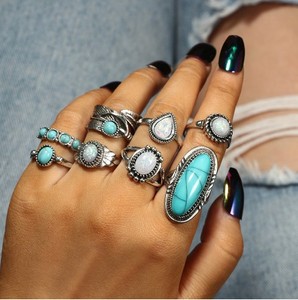 Fanyue lindo 2024 <span class=keywords><strong>Bohemia</strong></span> Retro turquesa anillos conjunto para mujeres nudillo anillos conjunto - Product Image 3