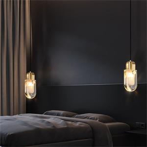 Lampe suspendue moderne minimaliste de luxe, luminaire en cristal tout en cuivre avec cordon long pour chambre à coucher ou salon - Product Image 4