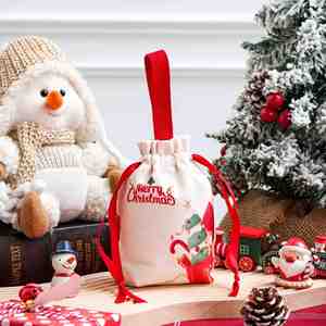 Custom Christmas Drawstring Gift Bag Portable Pull <b>String</b> Canvas Storage Pouch Customized Drawstring Handbag for Holiday Gift - Product Image 4