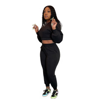 Winter Activewear Thick Womens Jogging 2 Two Piece Crop Top Pants Set for Women Sweat Suit Tracksuits Sweatsuit Fitness Set