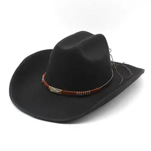 Venta al por mayor espacios en blanco de alta calidad clásico ajustable Western Jazz lana vaquero vaquera fieltro Fedora Fabricación de sombreros con hebilla