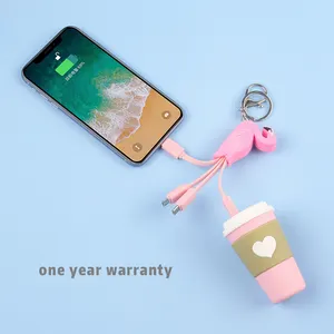 Custom 4 In 1 Snel Opladen Kabel Vorm Flamingo Dier Cartoon Micro Usb C 8pin Multifunctionele 3 In 1 Lader Kabel