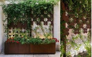 Jardinera Móvil Moderna con Rejilla, Recubierta en Polvo, de Acero Corten - Product Image 5