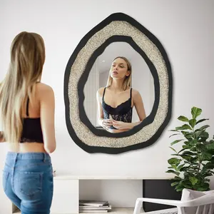 Konsol kontemporer Miroir cermin logam Modern dekorasi dinding lingkaran terpasang cermin dinding mewah untuk ruang tamu