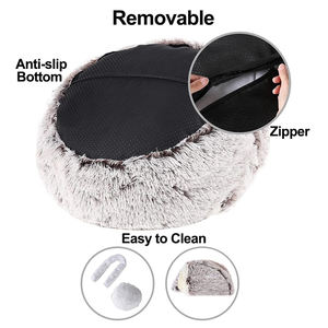 Indoor-Haustierhaus aus massivem Faserstoff, abnehmbares, waschbares Haustier-Donut-Plüschkissen, rundes Hunde- und Katzenhöhlenbett mit Kapuzenabdeckung - Product Image 4