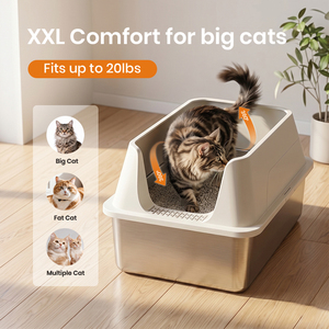 Lettiera <span class=keywords><strong>per</strong></span> Gatti Extra Large Chiusa in Acciaio Inossidabile con Coperchio, Ingresso Frontale e Uscita Superiore, Pulizia Automatica Completa, Anti-Schizzi, con Paletta <span class=keywords><strong>per</strong></span> Lettiera - Product Image 3