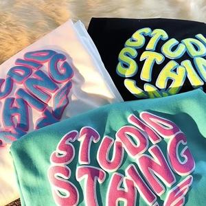 T-shirts Hip Hop pour Hommes en Coton 100% Respirant, Personnalisés en 3D avec Broderie sur Tissu Éponge Surdimensionné, Impression à l'Écran en Mousse et Gaufrage - Product Image 6