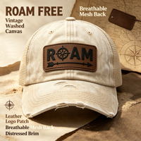 Gorra de Béisbol Retro Unisex Beige para Exteriores, con Parche de Cuero con Logotipo Personalizado, Malla Transpirable en la Parte Trasera, Ajustable, para Camping, Deporte y Uso Casual