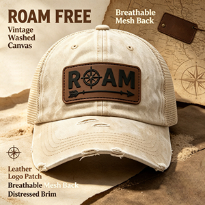 Gorra <span class=keywords><strong>de</strong></span> Béisbol Retro Unisex Beige para Exteriores, con Parche <span class=keywords><strong>de</strong></span> Cuero con Logotipo Personalizado, Malla Transpirable en la Parte Trasera, Ajustable, para Camping, Deporte y Uso Casual - Product Image 1