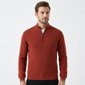 Pull en coton GOTS personnalisé pour homme, col roulé zippé, avec logo brodé, fabriqué en usine de tricots - Product Image 1