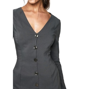 Nuevo Vestido Blazer Entallado con Cuello en V y Botones para Mujer, Manga Larga, Color Sólido, Casual, para Oficina, Mini Vestido - Product Image 4