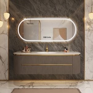 Meuble-lavabo mural à nervures courbes <span class=keywords><strong>avec</strong></span> <span class=keywords><strong>miroir</strong></span> lumineux inclus, double vasque <span class=keywords><strong>pour</strong></span> les familles, fabriqué en Chine continentale - Product Image 2