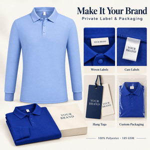 <b>Mens</b> Long Sleeve Polo <b>Shirt</b> 100% Polyester 185 GSM Custom Logo Solid Color <b>Work</b> Uniform Wholesale Private Label - Product Image 5
