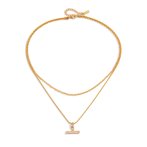 J&amp;D Original Design Classic Layered <strong>T</strong> <strong>Bar</strong> 18K Gold Stainless Steel Rhinestone <strong>T</strong> <strong>Bar</strong> Snake Chain Stackable Multi Layer <strong>Necklace</strong> - Product Image 6