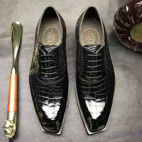 Chaussures habillées de luxe Goodyear faites à la main pour hommes en cuir de crocodile véritable, chaussures de marque pour hommes, chaussures de bureau en alligator pour hommes
