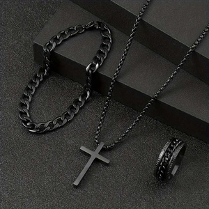 ZYO Custom High Quality Hot Hip Hop Chain 3 Piece Set Suit in Stock <b>Cross</b> <b>Pendant</b> Necklace Bracelet Ring Jewelry for <b>Men</b> - Product Image 1