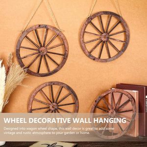 2 pezzi di legno ruota di carro decorazione della parete incisa a mano vecchio stile occidentale fattoria appesa in legno ruote parete arte - Product Image 5